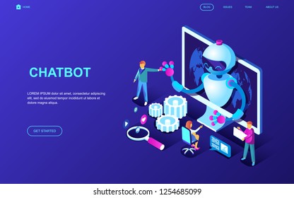 Modern flat design isometric concept of Chat Bot and Marketing decorated people character for website and mobile website development. Isometric landing page template. Vector illustration.