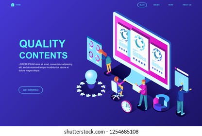 Modern flat design isometric concept of Quality Content decorated people character for website and mobile website development. Isometric landing page template. Vector illustration. Modern flat design isometric concept of Quality Content decorated people character for website and mobile website development. Isometric landing page template. Vector illustration.