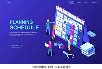 Modern flat design isometric concept of Planning Schedule decorated people character for website and mobile website development. Isometric landing page template. Vector illustration.