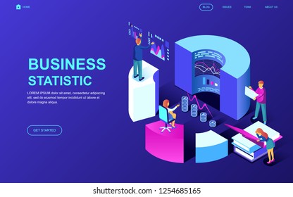 Modern flat design isometric concept of Business Statistic decorated people character for website and mobile website development. Isometric landing page template. Vector illustration.