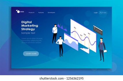Modern flat design isometric concept of Marketing Strategy for banner and website. Landing page template. Business analysis, content strategy and management concept. Vector illustration.
