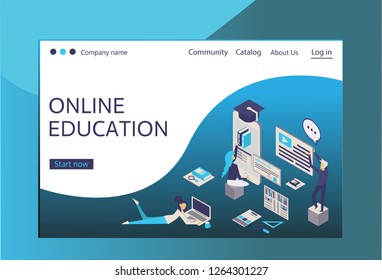 Modern flat design isometric concept of Online Education for website and mobile website.Web page design templates Landing page template. Easy to edit and customize. Vector