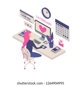 Modern flat design isometric concept of 14 february. Valentine’s Day. Easy to edit and customize. Vector