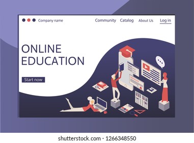 Modern flat design isometric concept of Online Education for website and mobile website.Web page design templates Landing page template. Easy to edit and customize. Vector