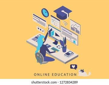 Modern flat design isometric concept of Online Education for website or mobile website. Easy to edit and customize. Vector