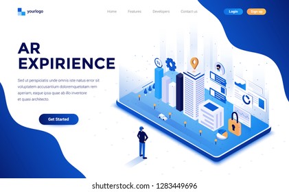 Modern flat design isometric concept of AR Expirience for website and mobile website. Landing page template. Easy to edit and customize. Vector illustration