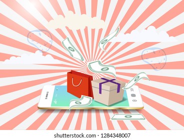 Modern flat design isometric concept of Online Shopping Mobile