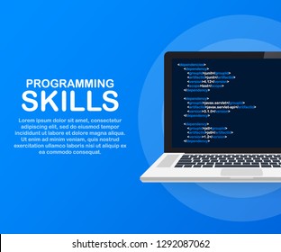 Modern flat design isometric concept of Programming Skills for website and mobile website. Landing page template. Vector stock illustration.