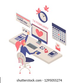 Modern flat design isometric concept of Valentine's day and 14th of February for website and mobile website with many size.Web page design templates Landing page template. Easy to edit and customize.