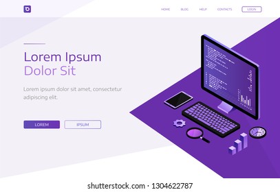 Modern flat design isometric concept of business analysis for website and mobile website. Landing page template. Vector.