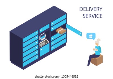 Modern flat design isometric concept of delivery service for website and mobile website with delivery locker mail box. Landing page template. Easy to edit and customize. Vector illustration.