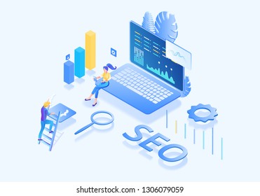 Modern flat design isometric concept of Seo analytics team for website and mobile website. Landing page template. Easy to edit and customize. Vector illustration 