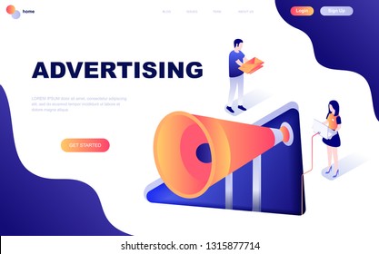 Modern flat design isometric concept of Advertising and Promotion decorated people character for website and mobile website development. Isometric landing page template. Vector illustration.