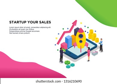 Modern flat design isometric concept of Startup your sales for website and mobile website. Easy to edit and customize. Vector illustration - Vector