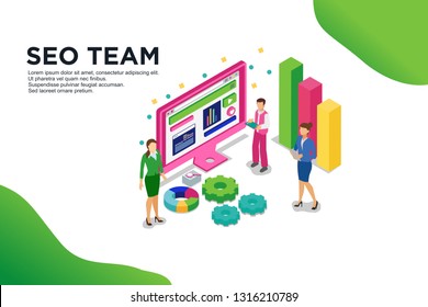 Modern flat design isometric concept of seo team. Easy to edit and customize. Vector illustration - Vector