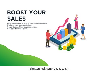 Modern flat design isometric concept of boost sales. Easy to edit and customize. Vector illustration - Vector