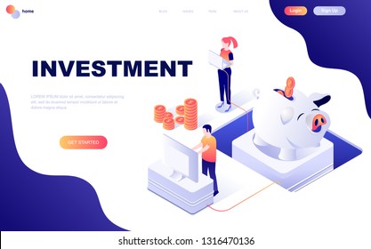 Modern flat design isometric concept of Business Investment decorated people character for website and mobile website development. Isometric landing page template. Vector illustration.