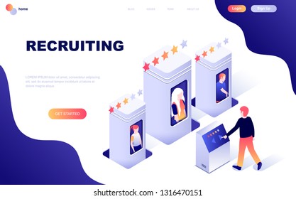 Modern flat design isometric concept of Recruiting decorated people character for website and mobile website development. Isometric landing page template. Vector illustration.