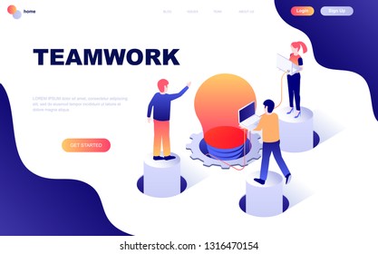 Modern flat design isometric concept of Teamwork decorated people character for website and mobile website development. Isometric landing page template. Vector illustration.