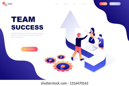 Modern flat design isometric concept of Team Success decorated people character for website and mobile website development. Isometric landing page template. Vector illustration.