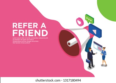 Modern flat design isometric concept of refer a friend. Easy to edit and customize. Vector illustration - Vector