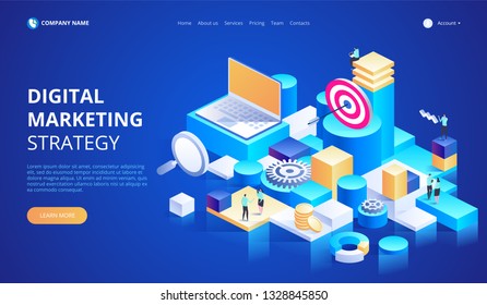 Modern flat design isometric concept of Marketing Strategy for banner and website. Landing page template. Business analysis, content strategy and management concept. Vector illustration. 