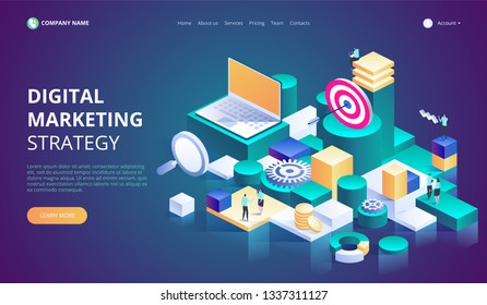 Modern flat design isometric concept of Marketing Strategy for banner and website. Landing page template. Business analysis, content strategy and management concept. Vector illustration. 