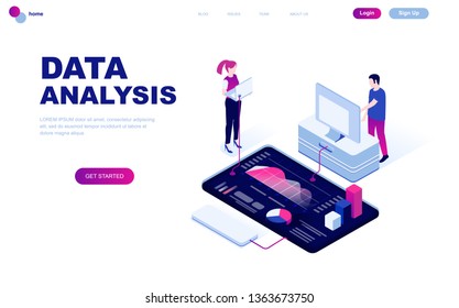 Modern flat design isometric concept of Auditing, Data Analysis decorated people character for website and mobile website development. Isometric landing page template. Vector illustration.