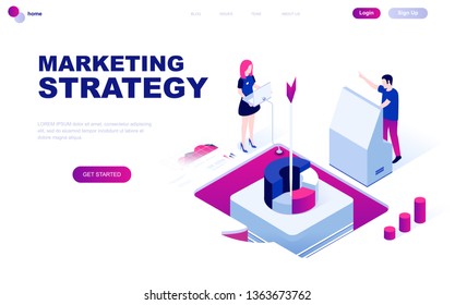 Modern flat design isometric concept of Marketing Strategy decorated people character for website and mobile website development. Isometric landing page template. Vector illustration.