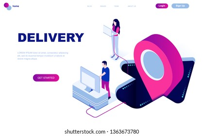 Modern flat design isometric concept of Worldwide Delivery decorated people character for website and mobile website development. Isometric landing page template. Vector illustration.