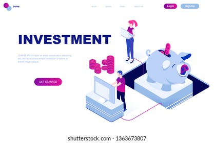 Modern flat design isometric concept of Business Investment decorated people character for website and mobile website development. Isometric landing page template. Vector illustration.