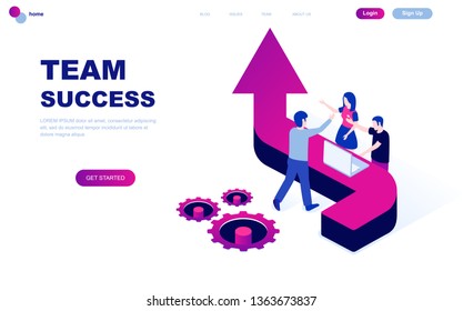 Modern flat design isometric concept of Team Success decorated people character for website and mobile website development. Isometric landing page template. Vector illustration.