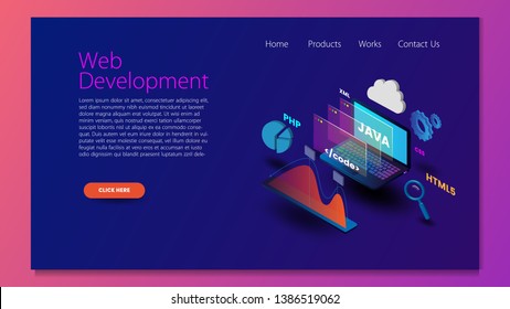 Modern flat design isometric concept of Web Development for website and mobile website. Landing page template. Easy to edit and customize. Vector illustration