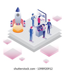 Modern flat design isometric concept of Recruiting for banner and website. Landing page template. Employer, businessman resources, hr job presentation for occupation choose. Vector illustration.