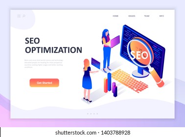 Modern flat design isometric concept of Seo Analysis decorated people character for website and mobile website development. Isometric landing page template. Vector illustration.