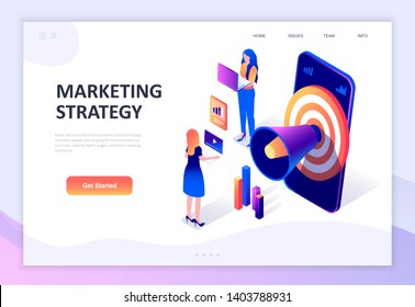 Modern flat design isometric concept of Marketing Strategy decorated people character for website and mobile website development. Isometric landing page template. Vector illustration.