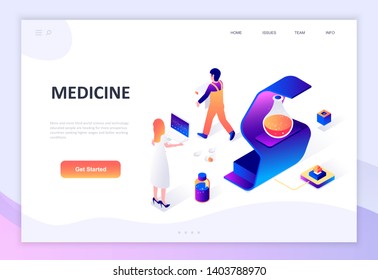 Modern flat design isometric concept of Medicine and Healthcare decorated people character for website and mobile website development. Isometric landing page template. Vector illustration.