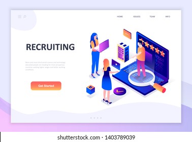 Modern flat design isometric concept of Recruiting decorated people character for website and mobile website development. Isometric landing page template. Vector illustration.