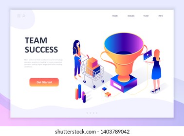 Modern flat design isometric concept of Team Success decorated people character for website and mobile website development. Isometric landing page template. Vector illustration.