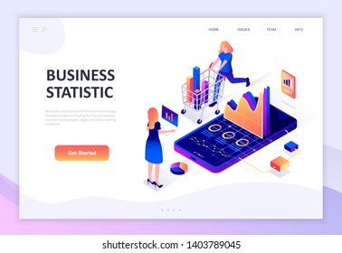 Modern flat design isometric concept of Business Statistic decorated people character for website and mobile website development. Isometric landing page template. Vector illustration.