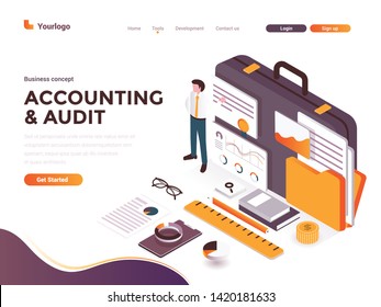 Modern flat design isometric concept of Accounting and Audit for website and mobile website. Landing page template. Easy to edit and customize. Vector illustration