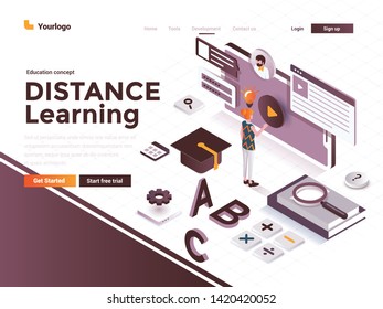 Modern flat design isometric concept of Distance Learning for website and mobile website. Landing page template. Easy to edit and customize. Vector illustration