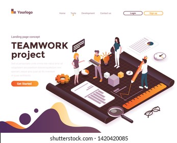 Modern flat design isometric concept of Teamwork Project for website and mobile website. Landing page template. Easy to edit and customize. Vector illustration