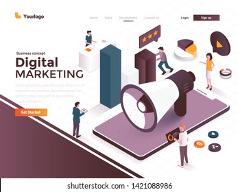 Modern flat design isometric concept of Digital Marketing for website and mobile website. Landing page template. Easy to edit and customize. Vector illustration