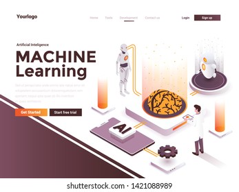 Modern flat design isometric concept of Artificial Intelligence for website and mobile website. Landing page template. Easy to edit and customize. Vector illustration