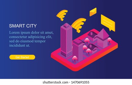 Modern flat design isometric concept of smart city for website and mobile website. Landing page template