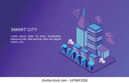 Modern flat design isometric concept of smart city for website and mobile website. Landing page template