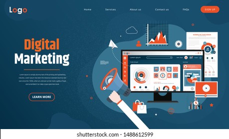 Diseño plano moderno concepto isométrico de marketing digital para banner y sitio web. 