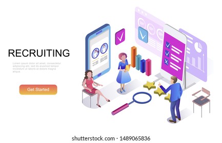 Modern flat design isometric concept of Recruiting decorated people character for website and mobile website development. Isometric landing page template. Vector illustration.
