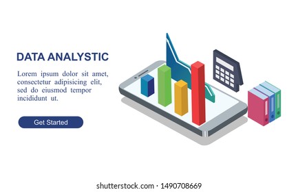 Modern flat design isometric concept of data analystic illustration for website